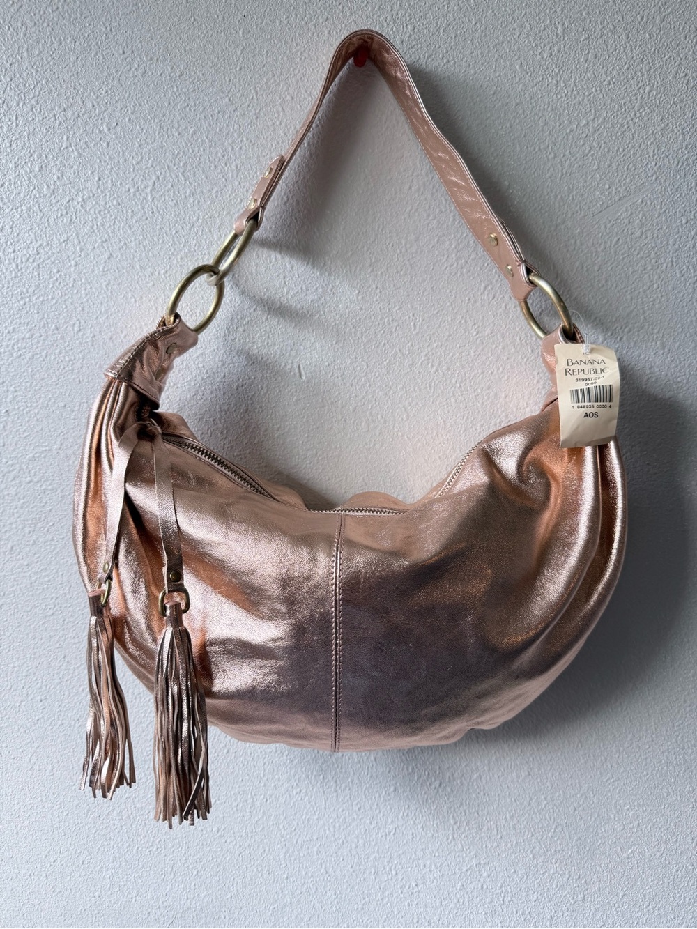 Banana Republic Lambskin Leather Metallic Rose Gold Leather Hobo Crescent Bag